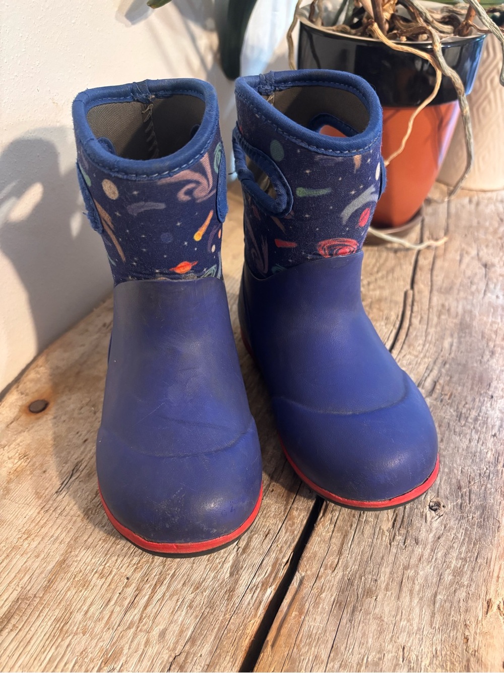 Bogs Kids Navy Space-Print Waterproof Boots with Red Trim